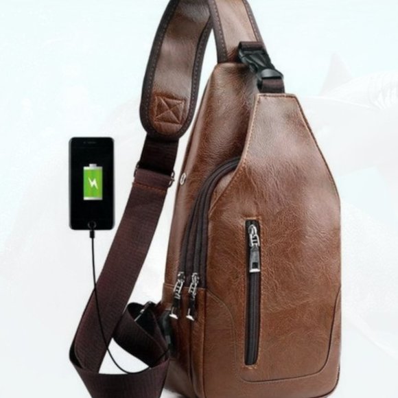 Other - New Chest Bag with USB Charge Port Brown 247